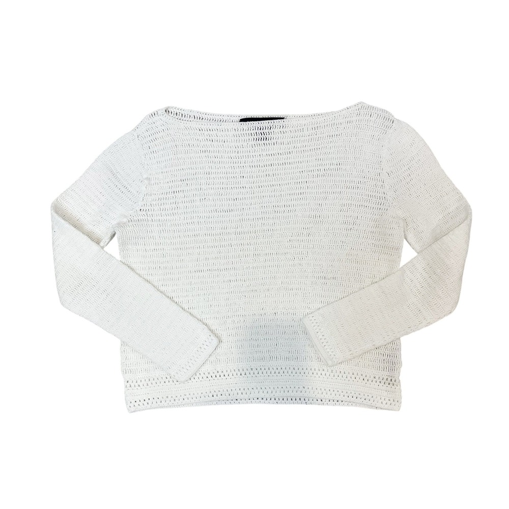Ralph Lauren Black Label White Hand Crochet Boat Neck Knit Sweater Size Medium